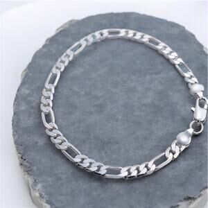 4MM Figaro Bracelet 8” Chain 925 Sterling Silver Color